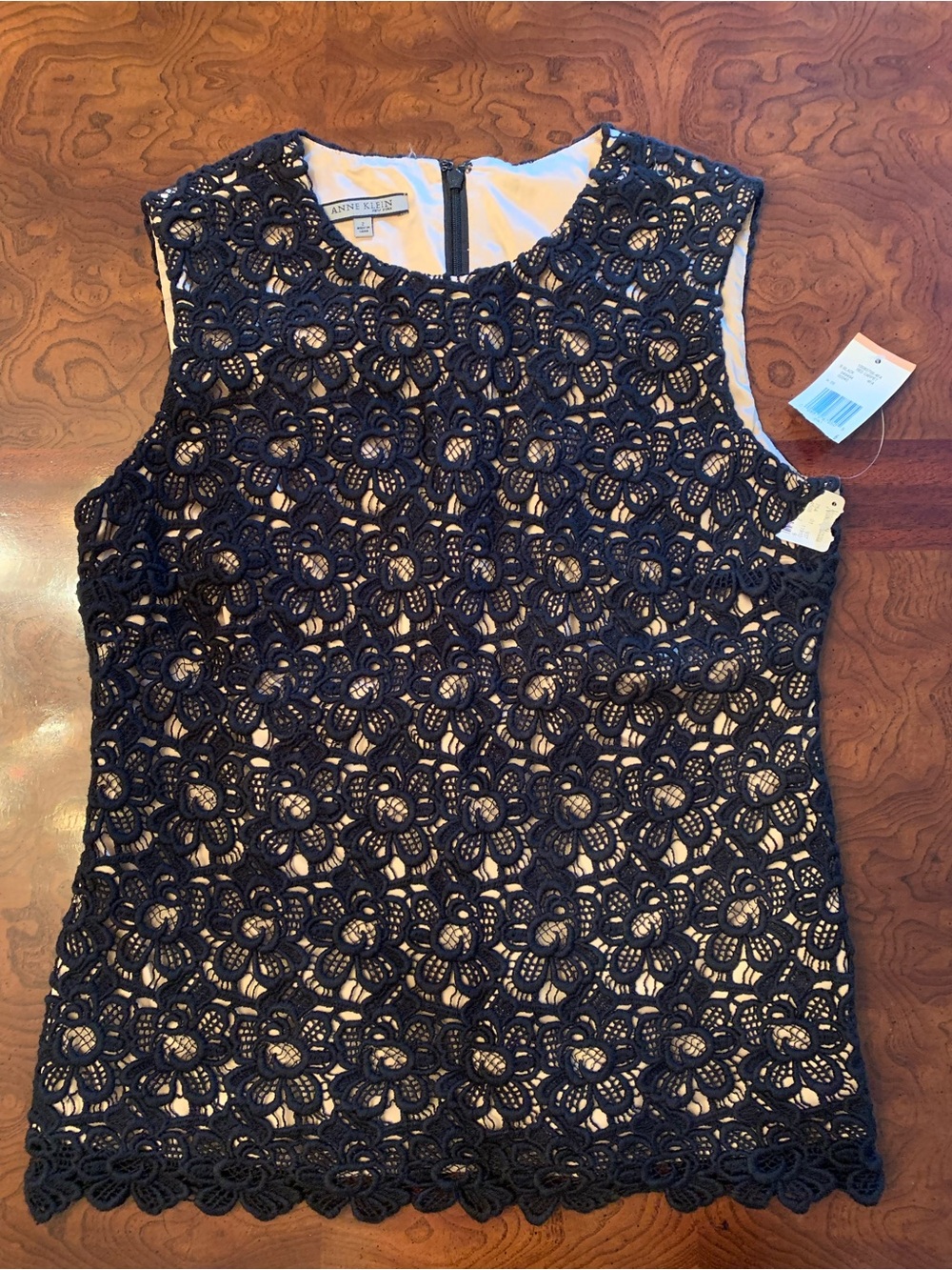 Vintage Anne Klein Black Lace Overlay Sleeveless Top
